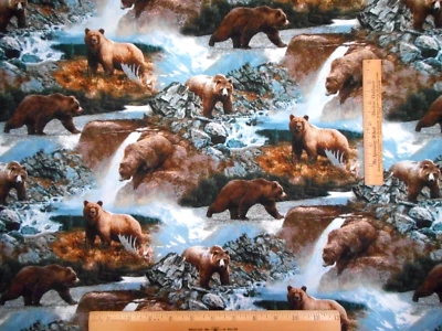Animal Fabric 1 Yard Brown Bears Wilderness Scenic Wild Wings Cotton Precut - Image 1 of 2
