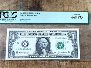 $1 2003A FRN 1931-L San Francisco PCGS 66PPQ - 00000066 LOW SERIAL 66 - Picture 1 of 2