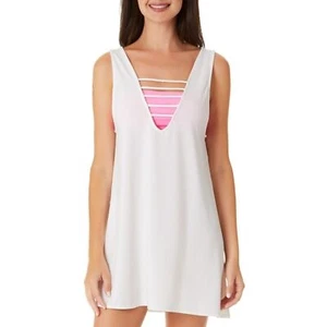 Salt + Cove Solid Strappy Swim Cover-Up Dress Juniors' Size M In White - Picture 1 of 3