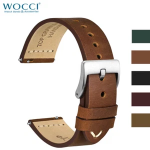 Correa de reloj de cuero de grano superior WOCCI 17 18 19 20 21 22 24 26 mm para hombre - Imagen 1 de 115
