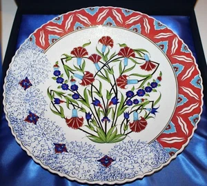 16" Türkische Iznik Blumen & Cintemani Muster Handbemalt Teller in Samt Box - Bild 1 von 9