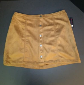 Womens No Boundaries Faux Suede Snap Front Mini Skirt Brown Multiple Sizes - Picture 1 of 2