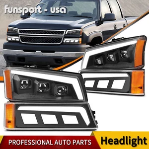LED Projector Headlights+Bumper Lamps+DRL for 03-06 Chevy Silverado Avalanche - Picture 1 of 9