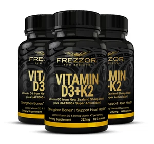 FREZZOR Vitamin D3 and K2, Pure New Zealand Product, 3 Bottles, 180 Capsules - Picture 1 of 7