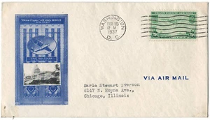 ESTADOS UNIDOS 1937 Cubierta muy fina de Washington a Chicago #USC10 - Imagen 1 de 1