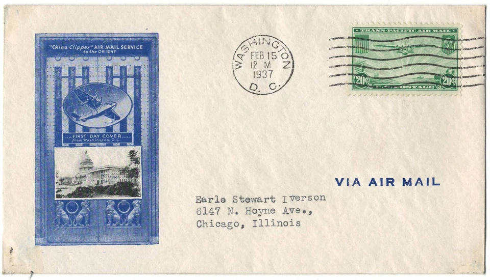 UNITED STATES  1937 Very Fine Cover from Washington to Chicago  #USC10 - Image 1 of 1