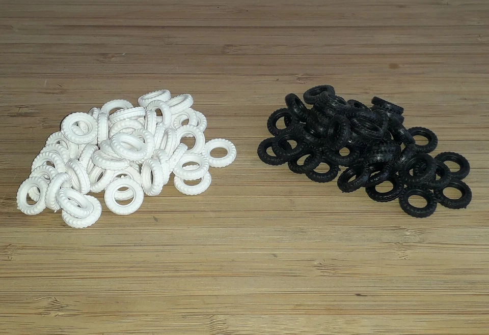 Dinky Regular Treaded Tyres Black or White 15mm O/D Reproduction Rubber Tyres - Image 1 of 1