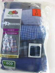 Fruit of the Loom Size S (6-8) Boys 7pk Plaid Boxers Relaxed Fit Wicks Moisture 