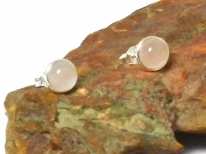 Round Pink Rose  QUARTZ  Sterling  Silver  925 Gemstone  Stud Earrings - 8 mm - Picture 1 of 4