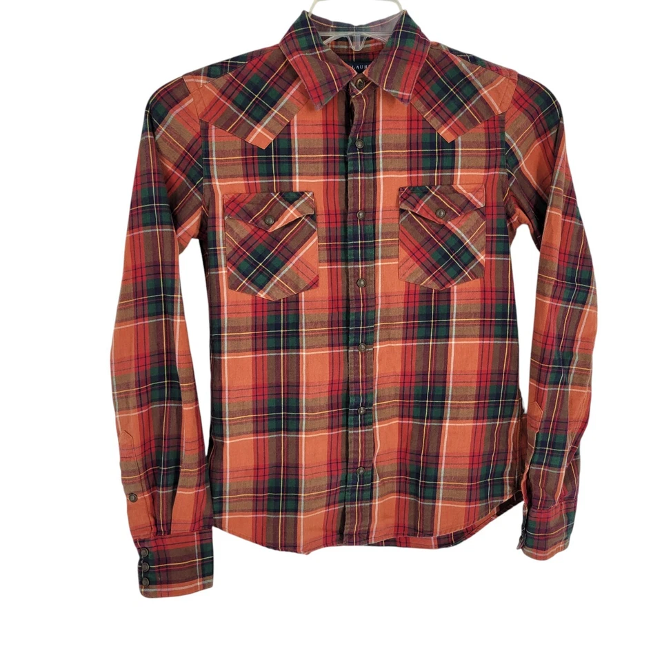 De Colección Ralph Lauren Camisa Vaquera Abotonada Mezcla de Lana a Cuadros Talla 4 Western Snap Foto 1 de 3