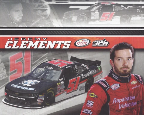 2016 JEREMY CLEMENTS "REPAIRABLE VEHICLES" #51 NASCAR XFINITY SERIES POSTCARD Cover