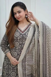 Precioso conjunto indio pakistaní elegante negro kurta con pantalón afgano y dupatta - Imagen 1 de 7
