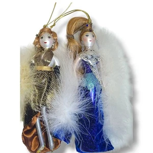 2 Vintage Damen mit Eleganz mundgeblasen Glas Weihnachtsschmuck 8" - Bild 1 von 7
