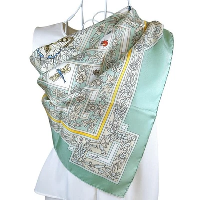 Vtg HERMES Carre 90 Silk Scarf "Joyaux de L'ete" by A. de Jacquelot Green Used - Image 1 of 4