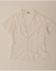 VINTAGE Womens Short Sleeve Shirt Blouse UK 14 Medium White Silk RH02 - Picture 1 of 3