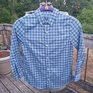 Boy's Size 7 Vineyard Vines Performance Whale Shirt Blue Plaid Button up - Picture 1 of 6