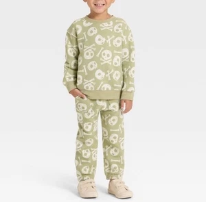 Jungen Cat & Jack 2-teiliges Fleece-Set Skelettmuster grün 4T Neu mit Etikett - Bild 1 von 8