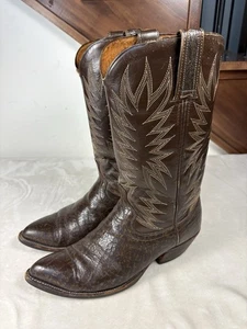 VTG Dan Post Western Boots Mens 9.5 D Cowboy Mid Calf Brown Leather Almond Toe - Picture 1 of 21