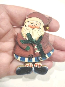 Broche prendedor vintage de Navidad de Papá Noel pintado en madera 2,5", Q54 - Imagen 1 de 3