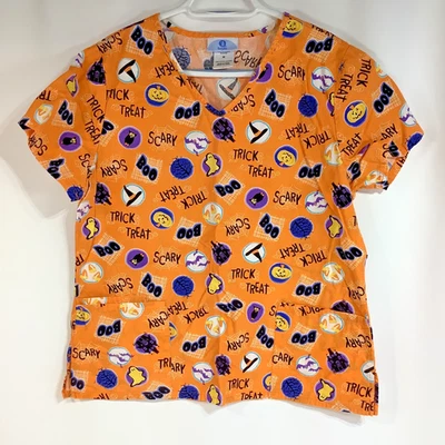 SB Scrub Top Halloween Size Medium Orange Halloween  - Image 1 of 4