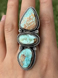 Native American Sterling Silver Royston Turquoise Adjustable Ring. K Yazzie - Picture 1 of 12