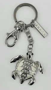 Schlüsselanhänger Schlüsselanhängsel JAMAIKA silberfarben Strass weiß Emaille Schildkröte - Bild 1 von 5