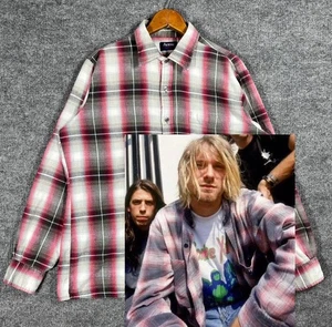 VINTAGE 80er 90er Pfeil Flanell Hemd Herren L Shadow Plaid Ombre Grunge Kurt Cobain - Bild 1 von 24