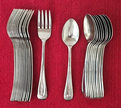 Oneida Sand Dune Glossy Stainless 11 Teaspoon 6" & 14 Dessert Fork 6 3/4"  - Image 1 of 4