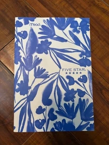 New Mead Five 5 Star Personal Notebook 8 1/2" x 5 1/8" Journal Blue Flowers - Picture 1 of 3