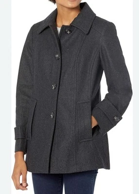 Women's PL London Fog Wool Blend Dark Charcoal Button Front Pea Coat Medium EUC - Image 1 of 4