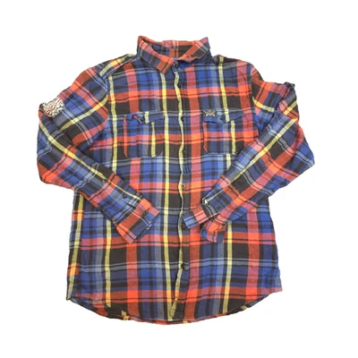 Rip Curl Shirt Men LARGE Red Flannel Long Sleeve Button Up plaid cotton Size L - Image 1 of 4
