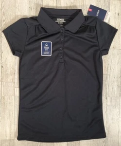 Izod Girls School Uniform Shirt 4/5 6/6X 10/12 Short Sleeve Pleated Polo Navy - Picture 1 of 8