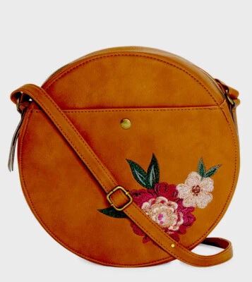 Camiseta e Jeans Circle Bolsa Transversal com Design Floral ~ Marrom Conhaque ~Nova Com Etiqueta - Imagem 1 de 4