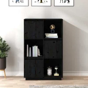 NNEVL Highboard Black 74x35x117 cm Solid Wood Pine - Picture 1 of 10