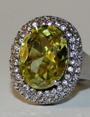 Eleganter Ring Damenring 925S Spinell gelbgrün+weiße Zirkonia Größe 50 Sterling - Bild 1 von 4