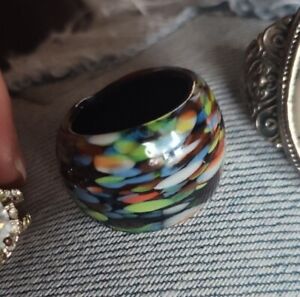 Vintage Glass Ring Murano Style Hand Blown Colorful Glass Ring.