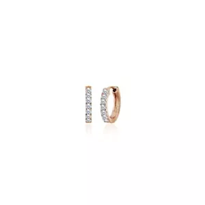 Rose Gold Flash 925 Silver Small 15mm Prong-set CZ Round Huggie Hoop Earrings - Picture 1 of 4