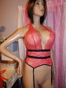 NWT Victoria's Secret Muy sexy Encaje Chantilly Talla de liguero Mediana Rojo / Negro - Imagen 1 de 7