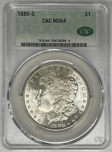 1880-S Morgan Silver Dollar Coin CAC MS 64 - Picture 1 of 2