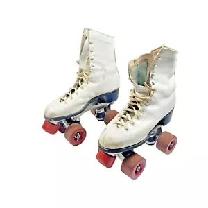Vintage Roller Derby Skates Womens Size 5 White Roller Derby Wheels - Picture 1 of 11