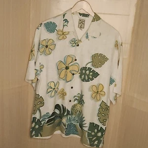 Montego Mon Silk Cream Tropical Floral Retro Hawaiian Shirt Large - Picture 1 of 6