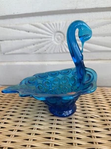 Vintage MCM Italy Art Glass Blue Swan Candy Dish Bulls Eye Pattern - Picture 1 of 15