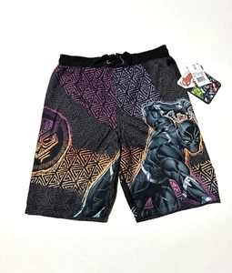 Marvel Boys Black Panther Swimsuit Trunks Black Multi Color Size Small NEW - Picture 1 of 8