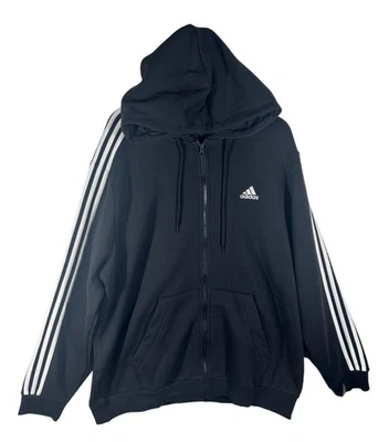 Adidas Hoodie Women 2X Black With Zipper & White Stripes New With Tags - Image 1 of 4
