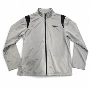 And1 Basketball Y2K Grey Track Jacket Athletic Retro Full Zip Mock Neck Size XL - Picture 1 of 6