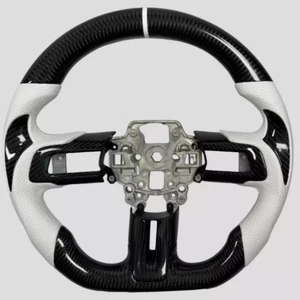 White Perforated Leather Carbon Fiber Steering Wheel For Ford Mustang GT 15-23 - Picture 1 of 5