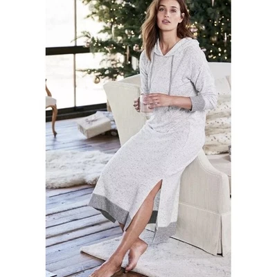 Maxi Vestido de Salón Soft Surroundings Lazy Day Gris Terry Tejido Con Capucha Talla M Foto 1 de 4