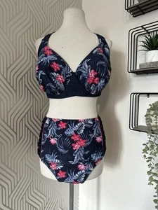 Joe Browns navy blue tropical print bikini size 22/24 BNWT - Picture 1 of 6