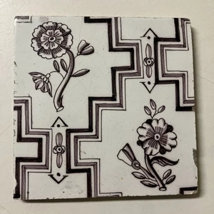 Azulejo fino antiguo de Delft motivo floral y geométrico color raro americano * - Imagen 1 de 10