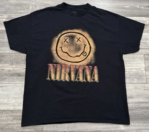 Nirvana Shirt Smiley Face Mens XL Band Tee Black Grunge Rock Music 2021 Cobain - Picture 1 of 6